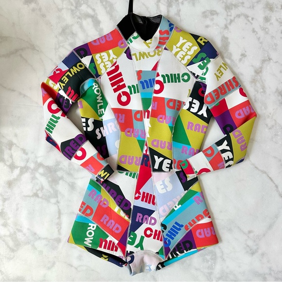 Cynthia Rowley Good Vibes High Tide Graphic Words Wet Suit Paddle Suit SUP M - Picture 2 of 4
